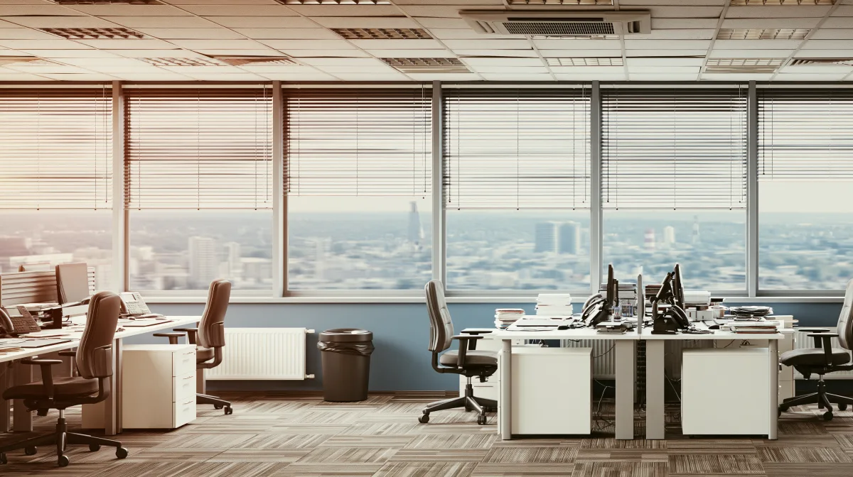 Calm, well-run office with a city view